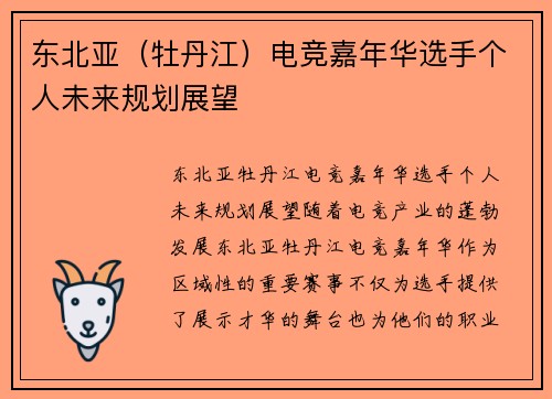 东北亚（牡丹江）电竞嘉年华选手个人未来规划展望