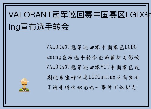 VALORANT冠军巡回赛中国赛区LGDGaming宣布选手转会
